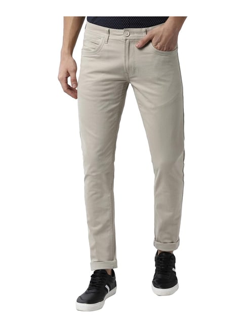 Buy Peter England Cream Skinny Fit Lightly Washed Jeans for Men's