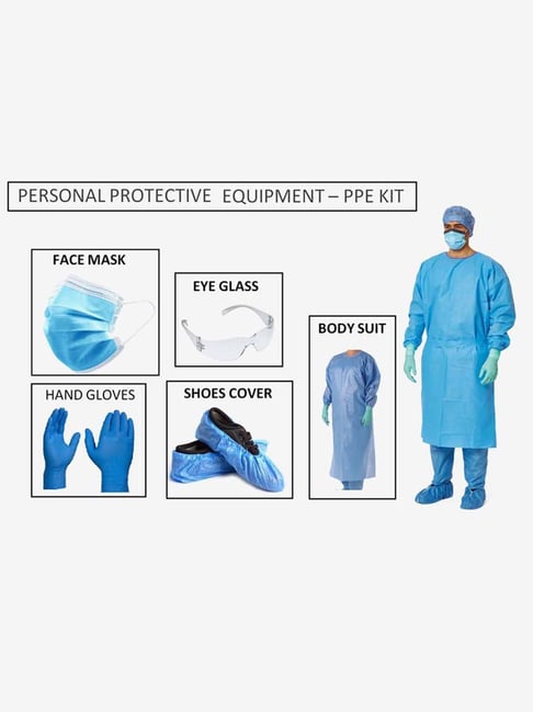 Generic Covid-19 PPE Kit - Body Cover, Head Cover, Gloves, Glasses, Mask, Shoes Cover (70 GSM, Blue)