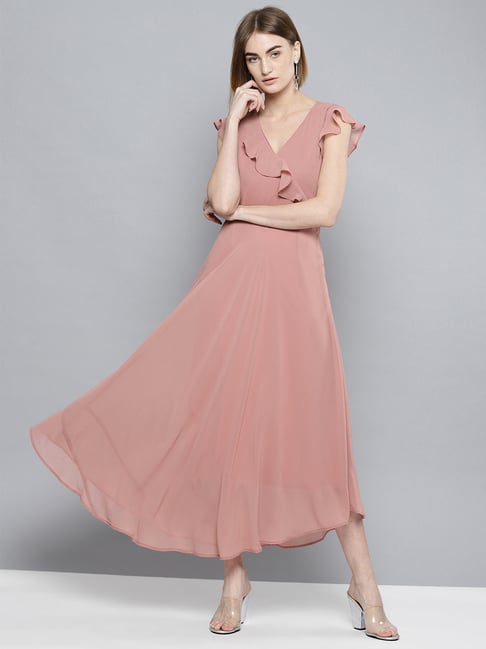 HARPA Women Fit and Flare Pink Dress - Buy Peach HARPA Women Fit