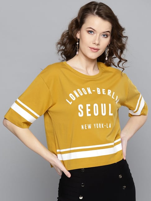 Harpa Mustard Printed T-Shirt