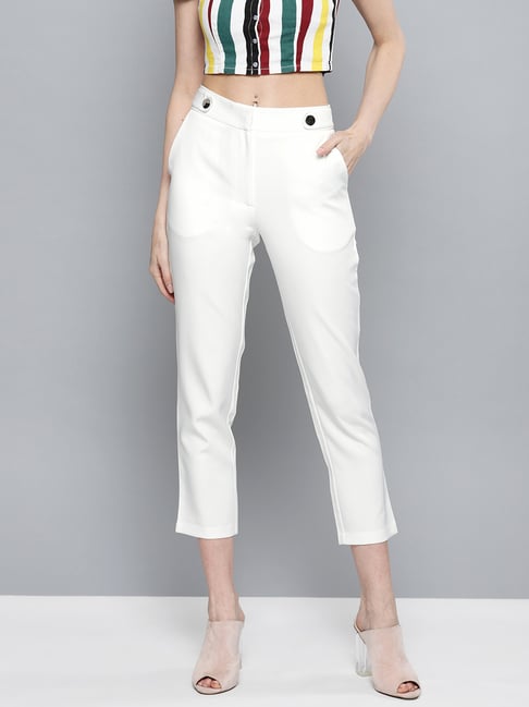 Cigarette trousers  Light beigeChecked  Ladies  HM IN
