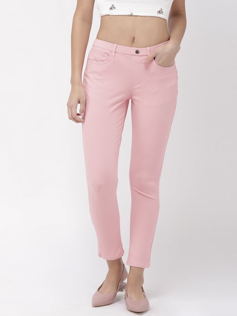 Buy Go Colors! Blush Pink Mid Rise Jeggings for Women Online