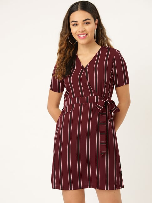 Style Quotient Maroon Striped Dress Price in India