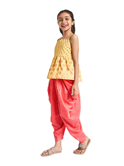Cutiekins Girls Mustard Yellow Sequinned Peplum Top with Dhoti Pants -  Absolutely Desi