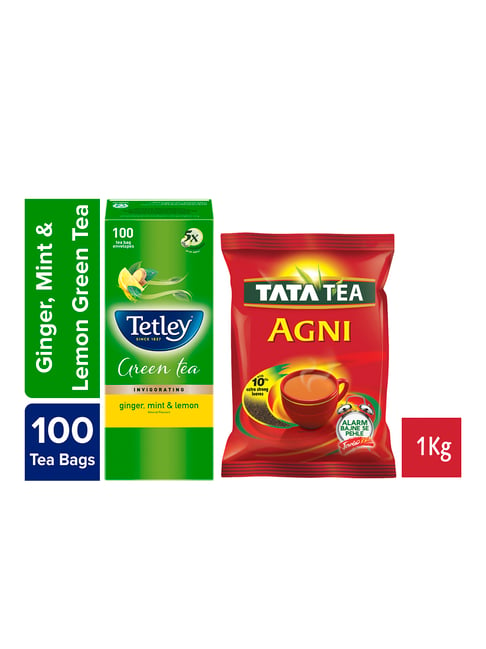 Buy Tata Tea Agni Leaf 1 Kg Pouch & Tetley Ginger Mint Lemon Green Tea ...