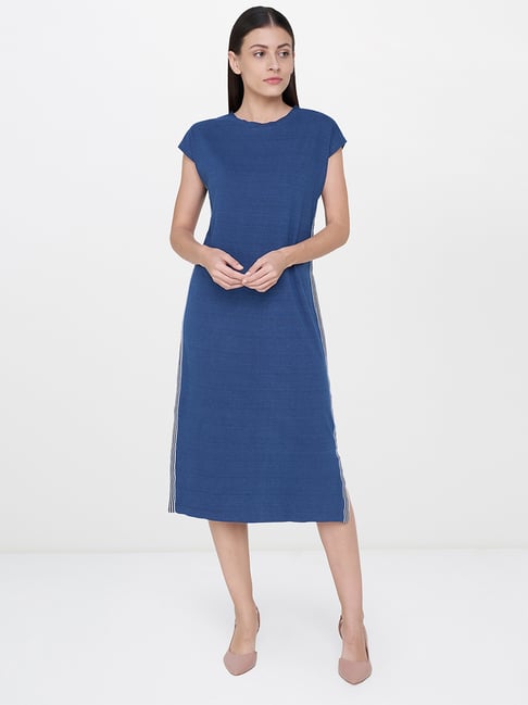 Buy AND Indigo Striped Below Knee Dress for Women Online @ Tata CLiQ
