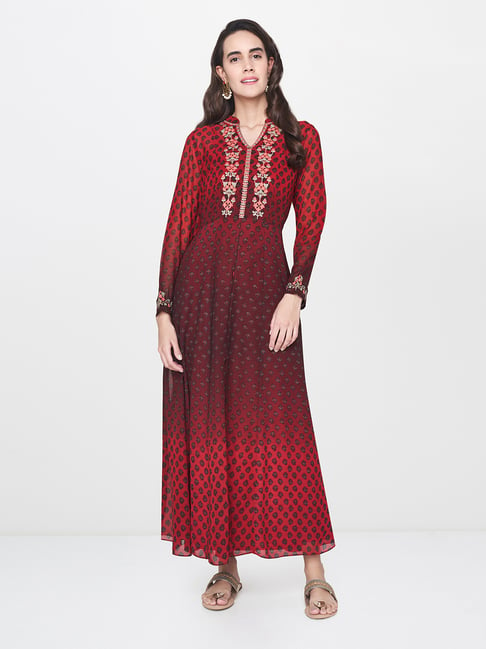 Buy Global Desi Maroon Printed Maxi Dress for Women Online Tata CLiQ