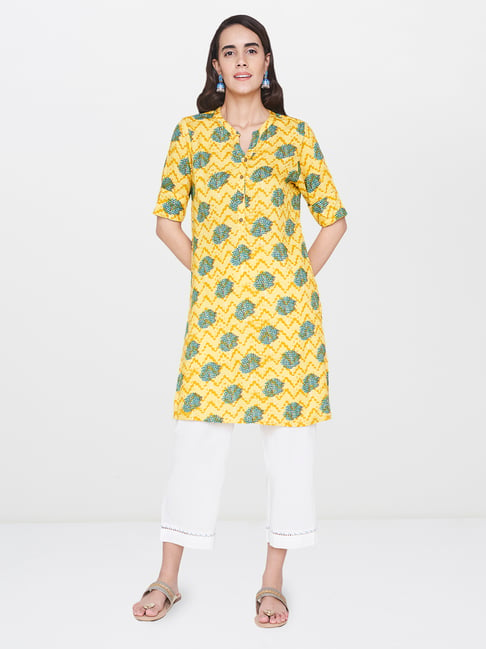 Global Desi Mustard Printed Tunic