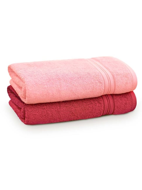 Buy Swiss Republic Red & Pink 480 GSM Bath Towels - Pack of 2 at