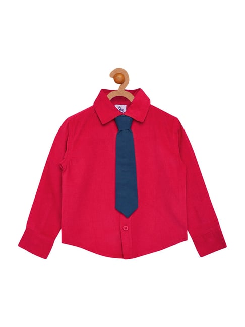 Buy A Little Fable Kids Red Cotton Shirt With Tie for Boys