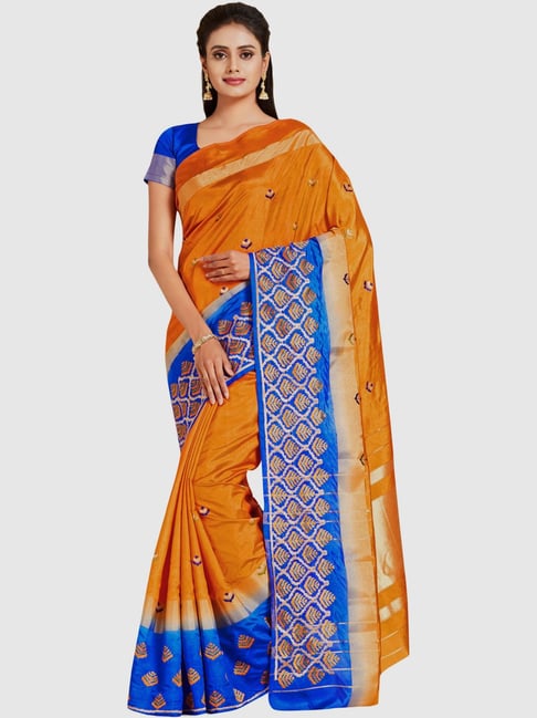 Mimosa Orange Embroidered Sarees With Blouse