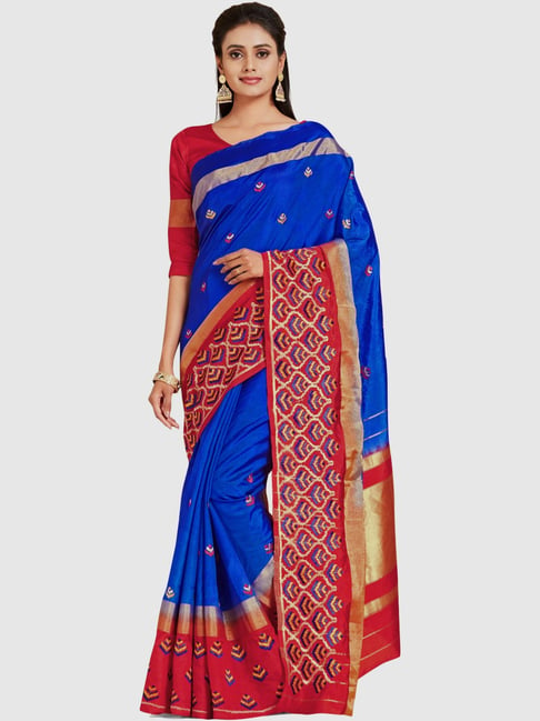 Mimosa Royal Blue Embroidered Sarees With Blouse Price in India