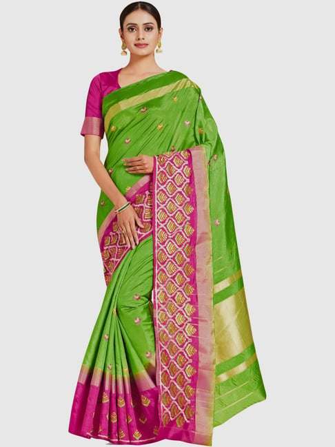 Mimosa Green Embroidered Sarees With Blouse Price in India