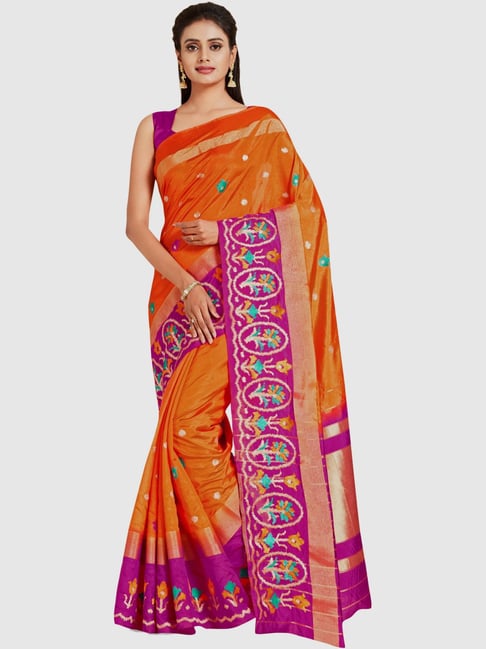 Mimosa Orange Embroidered Sarees With Blouse Price in India