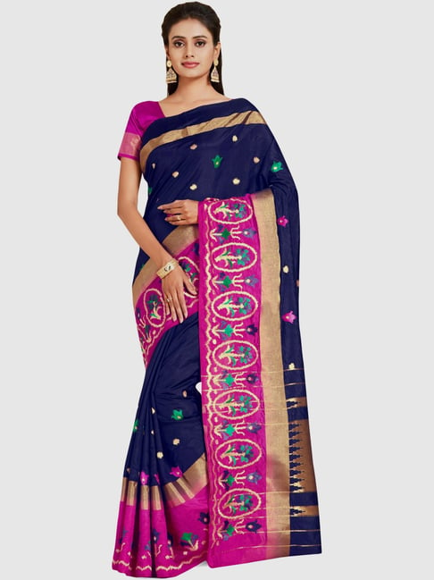 Mimosa Navy Embroidered Sarees With Blouse Price in India