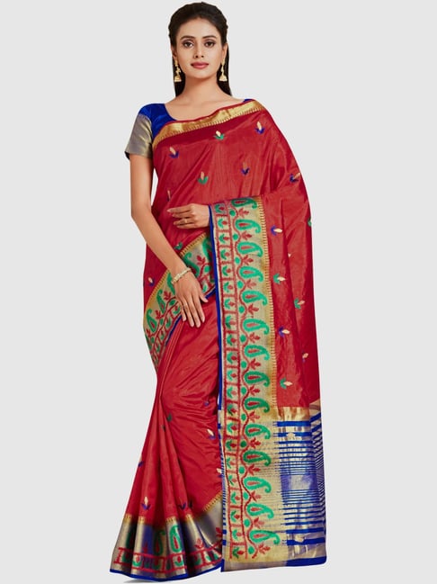 Mimosa Red Embroidered Sarees With Blouse Price in India