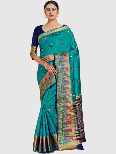 Mimosa Teal Green Embroidered Sarees With Blouse Price in India