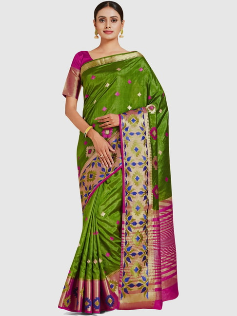 Mimosa Green Embroidered Sarees With Blouse Price in India
