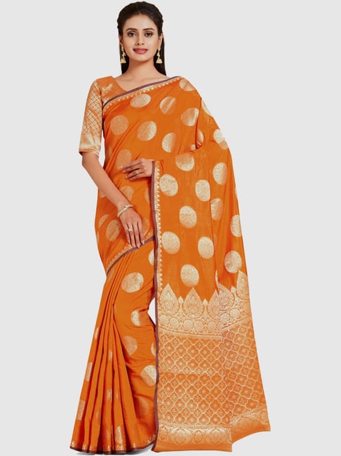 Mimosa Orange Woven Sarees With Blouse Price in India
