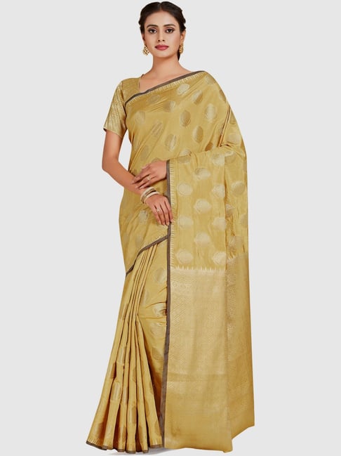 Mimosa Beige Woven Sarees With Blouse Price in India