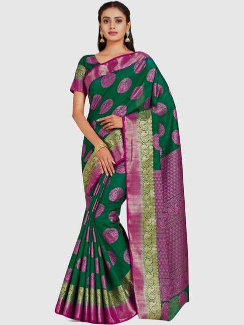 Mimosa Green Woven Sarees With Blouse Price in India