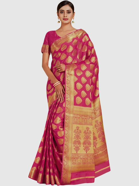 Mimosa Pink Woven Sarees With Blouse Price in India