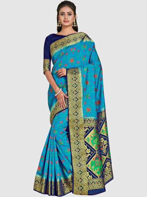 Mimosa Sky Blue Woven Sarees With Blouse Price in India