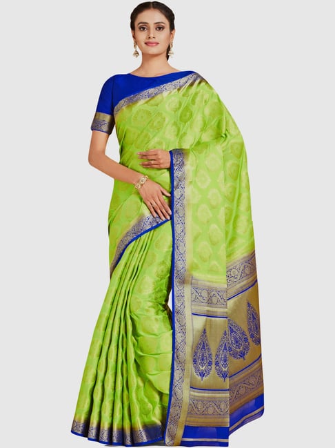 Mimosa Green Woven Sarees With Blouse Price in India