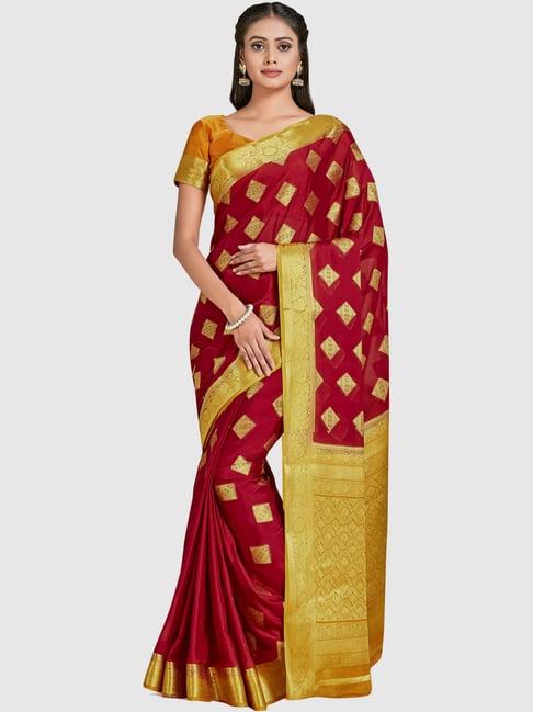 Mimosa Maroon Woven Sarees With Blouse Price in India