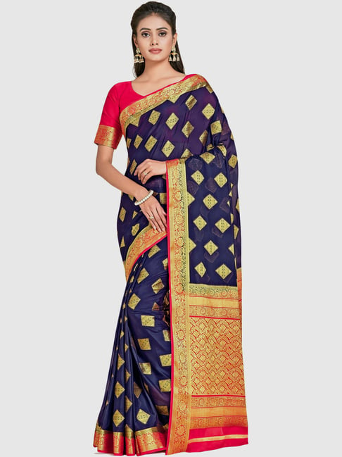 Mimosa Navy Woven Sarees With Blouse Price in India