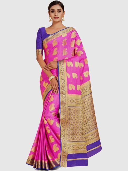 Mimosa Pink Woven Sarees With Blouse Price in India