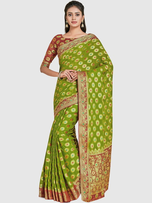 Mimosa Green Woven Sarees With Blouse