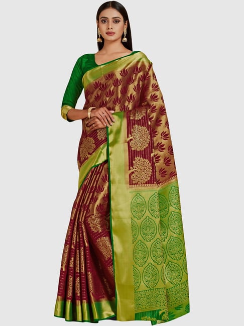 Mimosa Brown Woven Sarees With Blouse Price in India