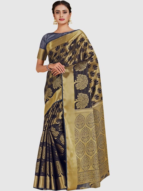 Mimosa Navy Woven Sarees With Blouse Price in India