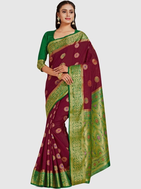 Mimosa Maroon Woven Sarees With Blouse Price in India