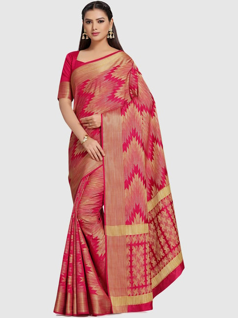 Mimosa Pink Woven Sarees With Blouse Price in India
