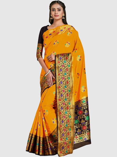 Mimosa Mustard Woven Sarees With Blouse Price in India