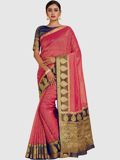 Mimosa Pink Woven Sarees With Blouse