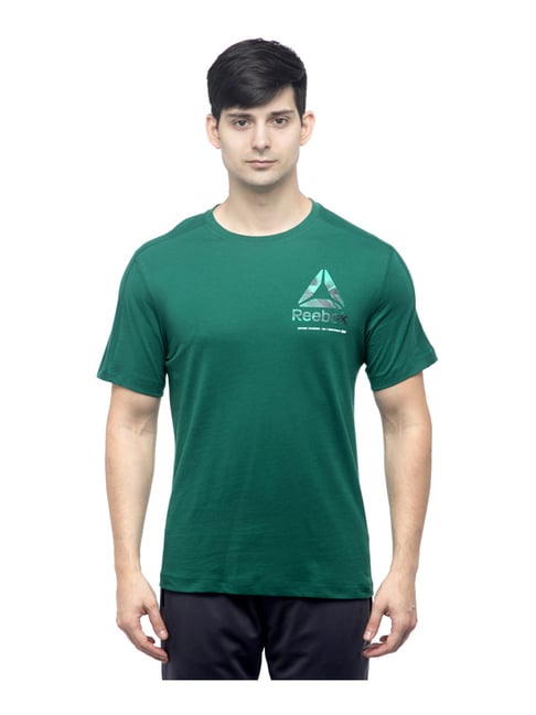 Reebok OST Speedwick Graphic Tee Green Slim Fit Logo Printed T-Shirt