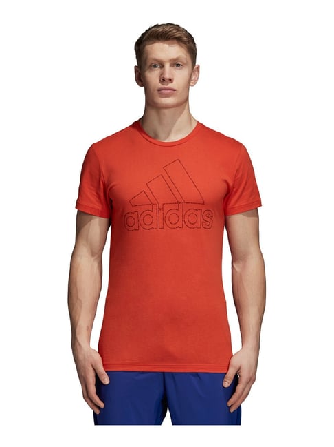Buy Adidas Orange Cotton Regular Fit Logo Printed T-Shirt for Mens