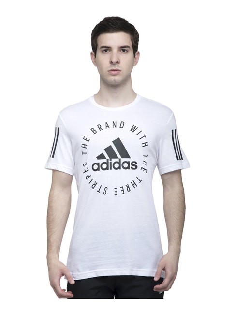 Blind faith Optimism Scandalous Buy Adidas White Cotton Regular Fit Logo Printed T-Shirt for Mens Online @  Tata CLiQ