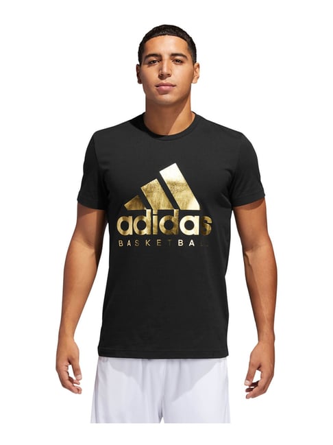 Adidas BOS GOLD FOIL Black Cotton Regular Fit Logo Printed T Shirt