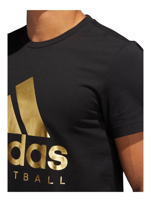 Adidas BOS GOLD FOIL Black Cotton Regular Fit Logo Printed T Shirt