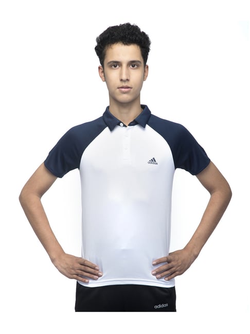 Adidas Kids B CLUB Navy White Color Block Pattern Sports Polo T-Shirt