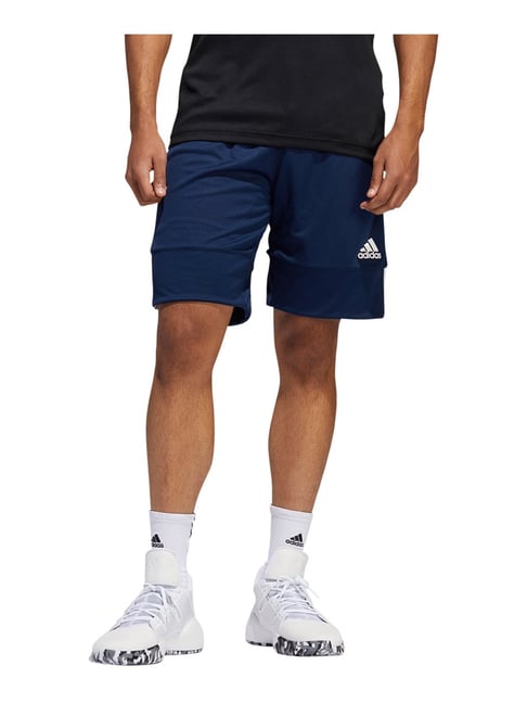 Adidas TMS REV SHORT White & Navy Regular Fit Color Block Sports Shorts