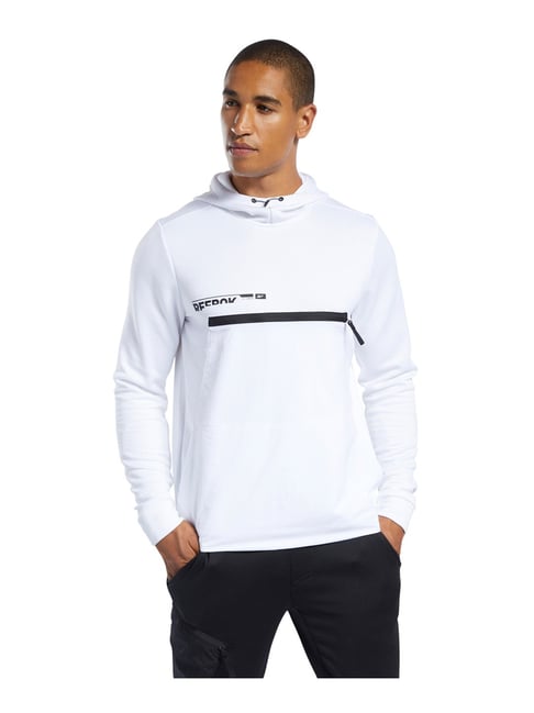 Buy Reebok White Slim Fit Logo Printed Hooded Sweatshirt for Mens