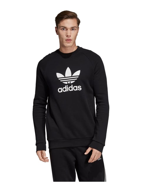 Crew Neck Adidas Originals Premium Sweater Adidas TREFOIL CREW Originals  Black Cotton Regular Fit Logo Printed Sweatshirt