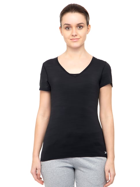 Buy Reebok Black Textured T-Shirt for Women Online Tata CLiQ