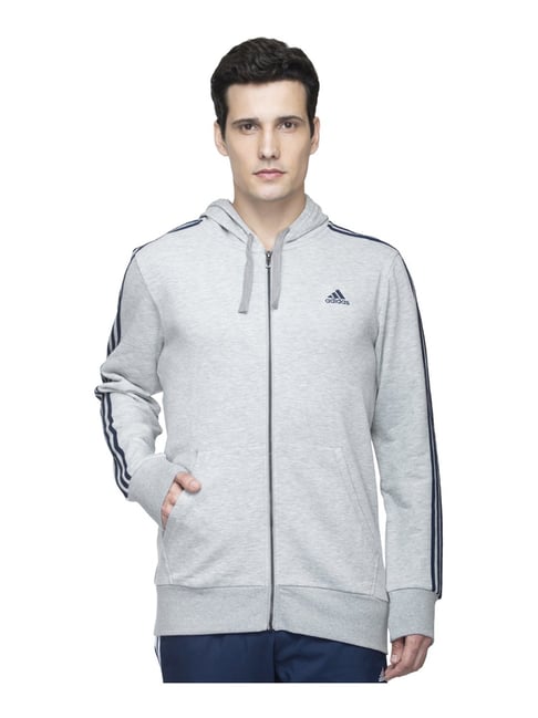 Adidas ESS 3S FZ FT Light Grey Regular Fit Hooded Jacket