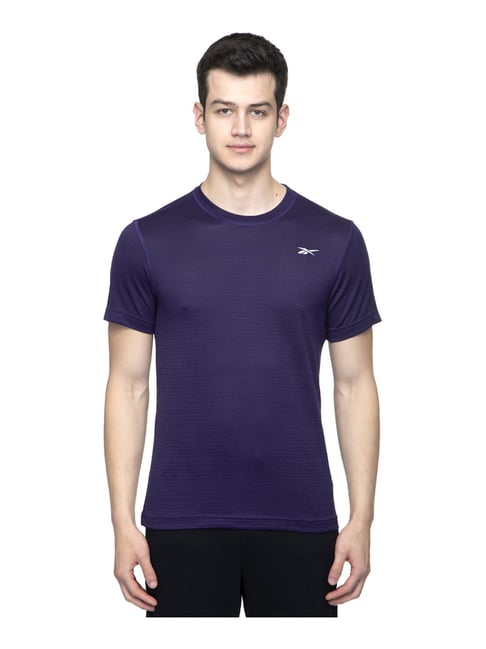 Reebok REEBOK brnd tee Purple Slim Fit Self Pattern Sports T-Shirt-Reebok-Apparel-TATA CLIQ